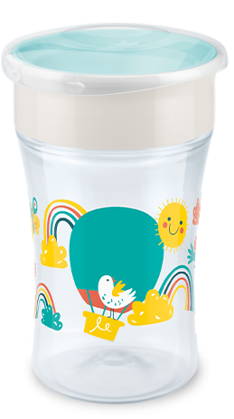 NUK 10255634 Magic Cup bicchiere antigoccia, Bordo anti-rovesciamento a  360°, 8+ mesi, Senza BPA, 230 ml, Gatto, Blu